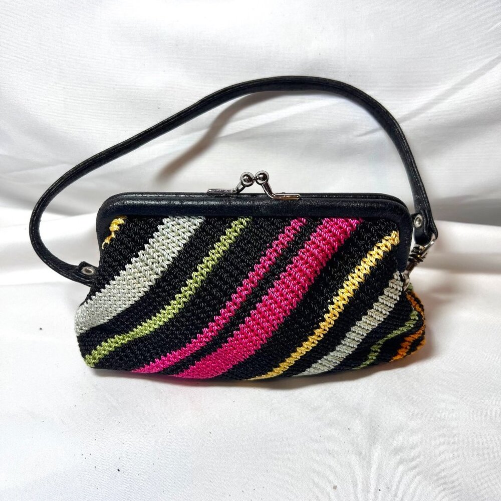 The Sak-Miniture Purse-Black/Fuchsia/Green/Yellow Stripes-Lined Pink-Wrist Purse - Picture 5 of 16
